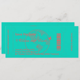 Boarding Pass Spara Datum – Teal & Coral Inbjudningar
