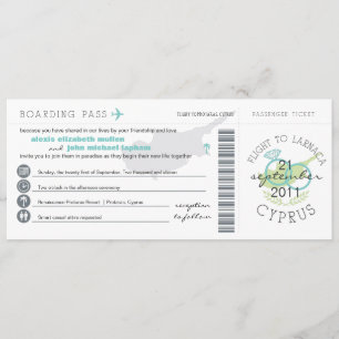 Boarding Pass till Cypriotiskt Bröllopsinbjudan Inbjudningar