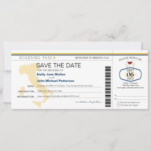 Boarding Pass till Italien Bröllopsinbjudan Spara Datumet
