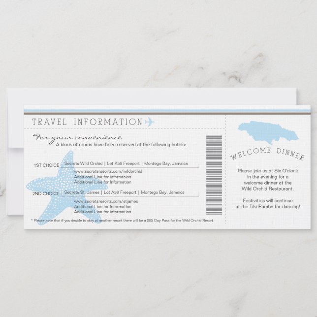 Boarding Pass till Jamaica Bröllopsresa Info Inbjudningar (Framsida)