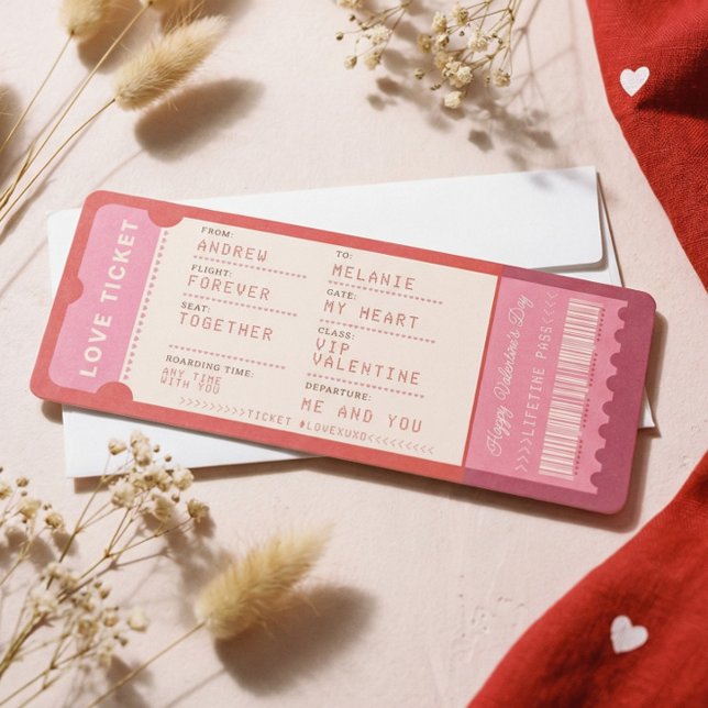 Boarding Pass To Love Plane Ticket Valentine's Day Julkort (Boarding Pass To Love Plane Ticket Valentine's Day Holiday Card)