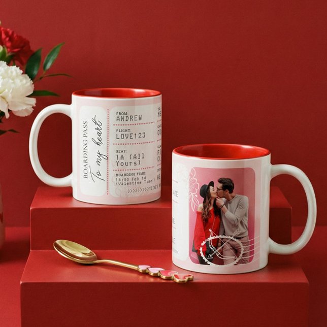 Boarding Pass To Love Plane Ticket Valentine's Day Två-Tonad Mugg (Boarding Pass To Love Plane Ticket Valentine's Day Two-Tone Coffee Mug)
