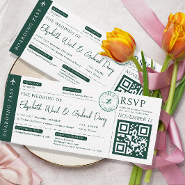 Boarding Pass Travel Emerald Grönt Bröllop Inbjudningar