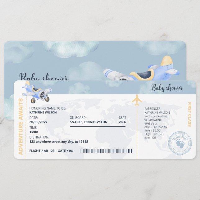 Boarding Pass Travel Gender Neutral Baby Shower Inbjudningar (Fram/baksida)
