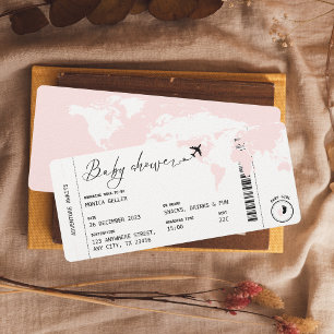 Boarding Pass Travel Modern Rosa Girl Baby Shower Inbjudningar