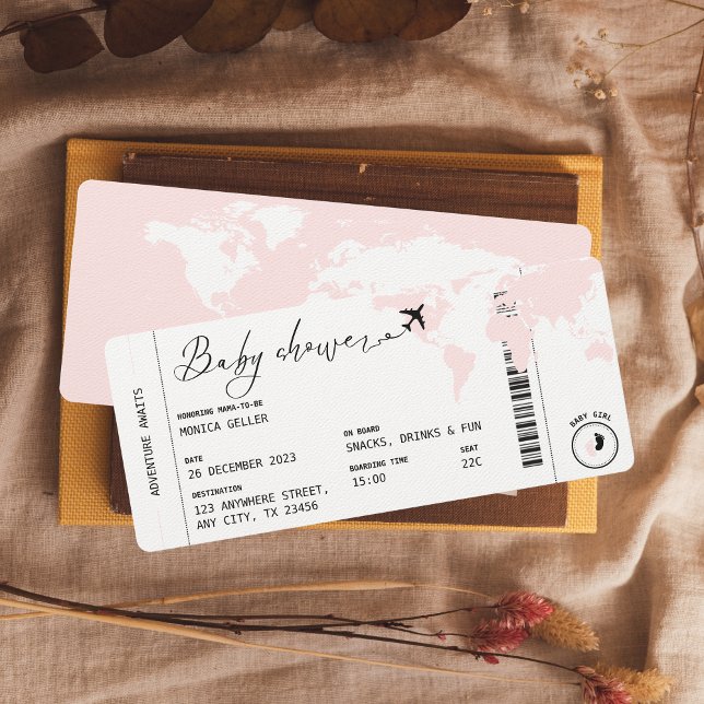 Boarding Pass Travel Modern Rosa Girl Baby Shower Inbjudningar (Skapare uppladdad)