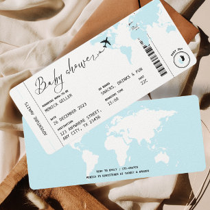 Boarding Pass Travel Themme Boy Shower Blue Inbjudningar