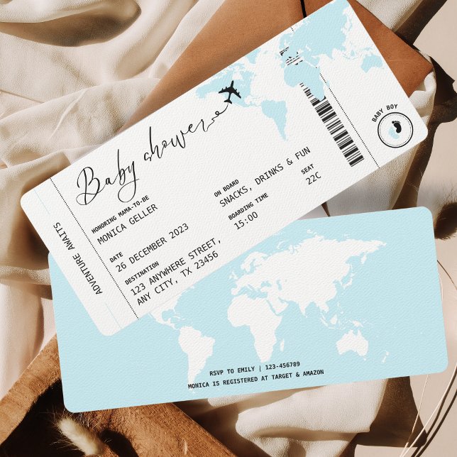 Boarding Pass Travel Themme Boy Shower Blue Inbjudningar (Skapare uppladdad)