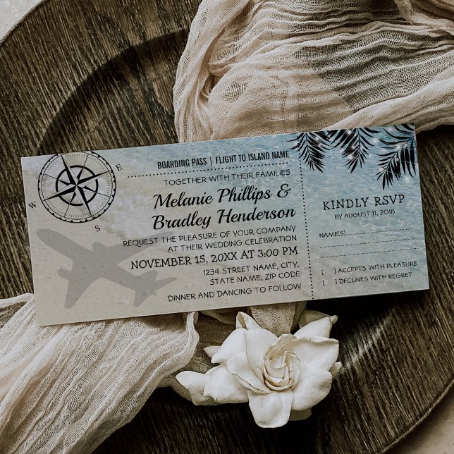 Boarding Pass Tropical Paradise Beach Wedding Inbjudningar (Skapare uppladdad)