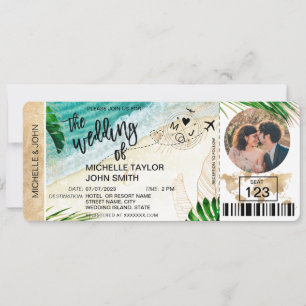 Boarding Pass Världskarta Tropisk Strand Foto Inbjudningar