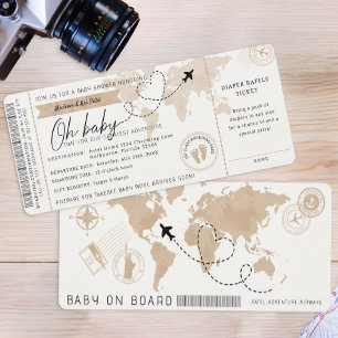Boarding Pass World Map Travel Baby Shower Inbjudningar