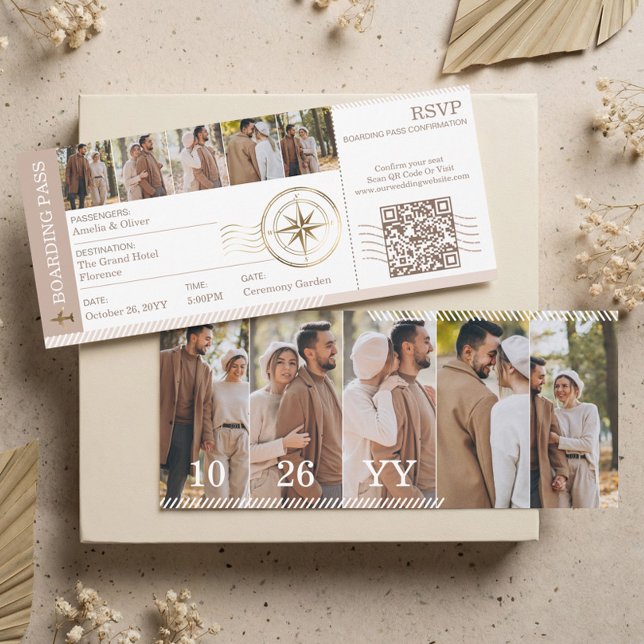 Boarding Plan Biljett Destination Bröllops Foto Inbjudningar (Boarding Plane Ticket Destination Wedding Photo Invitation)
