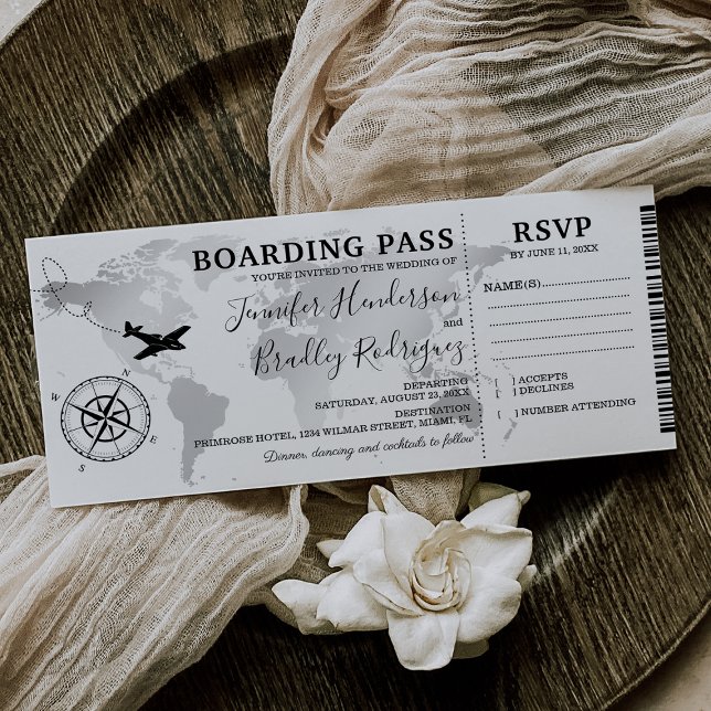 Boardingkort Destination Bröllop Världskarta Inbjudningar (Skapare uppladdad)