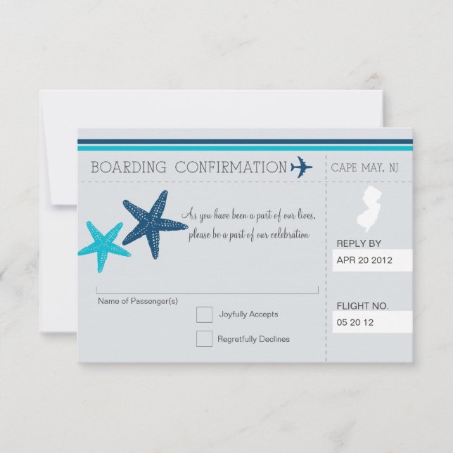 Boardingkort RSVP till Cape May New Jersey Inbjudningar (Framsida)