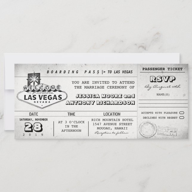 boardingpass bröllop biljett LAS VEGAS Inbjudningar (Framsida)