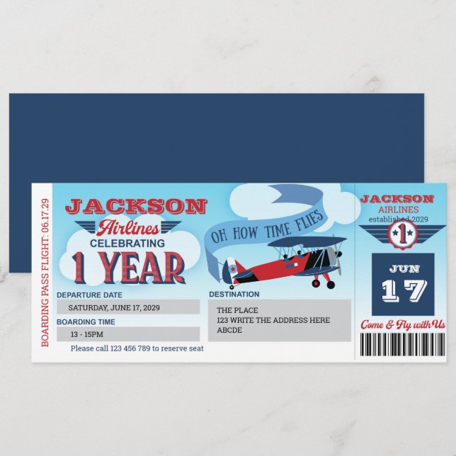 Boardingpass, Flygplan Biljett, Time Flies, 1st In Inbjudningar (Fram/baksida)