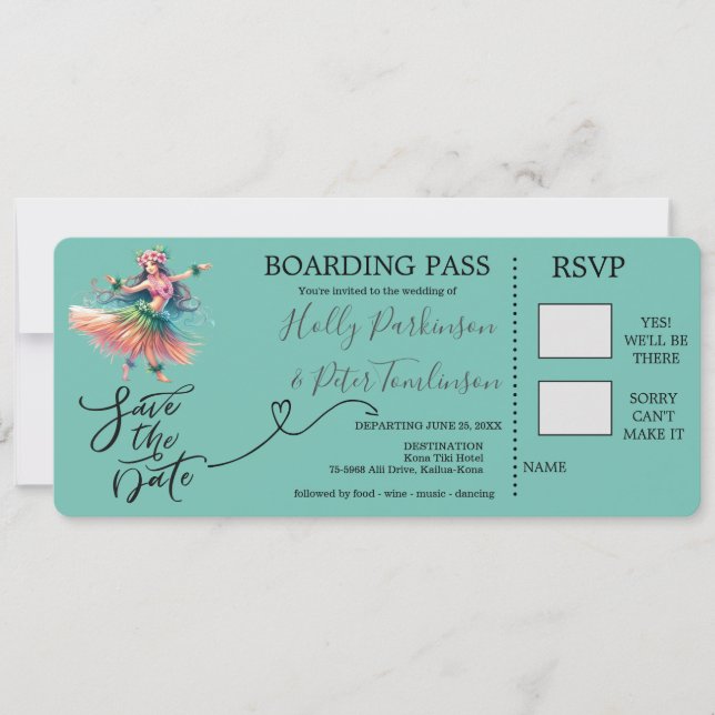 Boardingpass för bröllop på Hawaii Inbjudningar (Framsida)
