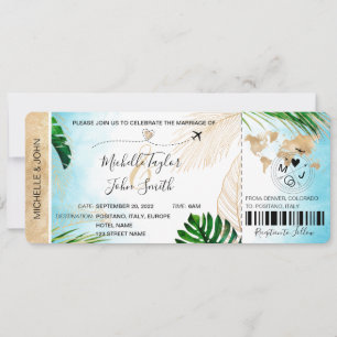 Boardingpass för destinationsbröllop Flygplan-stra Inbjudningar