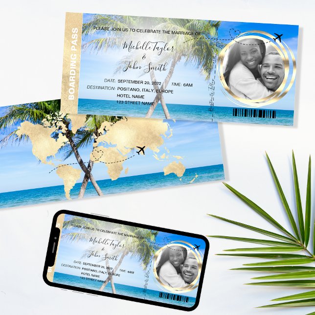 Boardingpass för destinationsbröllop vid Ocean Inv Inbjudningar (Skapare uppladdad)