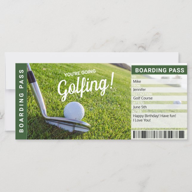 Boardingpass för gåvsintyg för Golf Resa (Framsida)