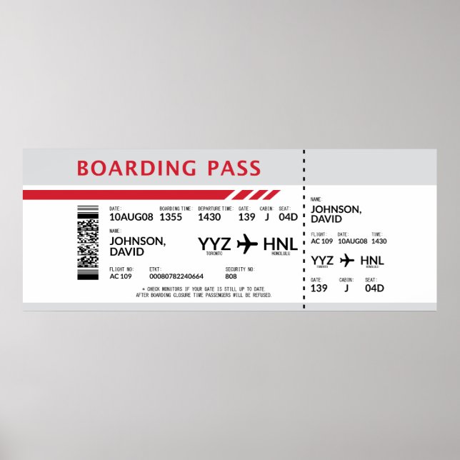 Boardingpass - Grått Poster (Framsidan)