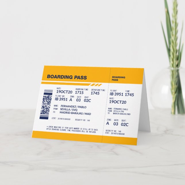 Boardingpass - Gult Tack Kort (Framsida)