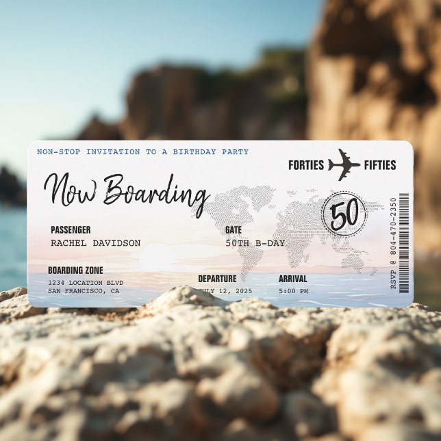 Boardingpass Ocean Sunset 50:e Födelsedagsfesten Inbjudningar (Skapare uppladdad)