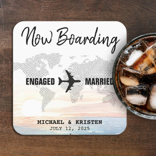 Boardingpass Ocean Sunset Destinations Wedding Underlägg Papper Kvadrat