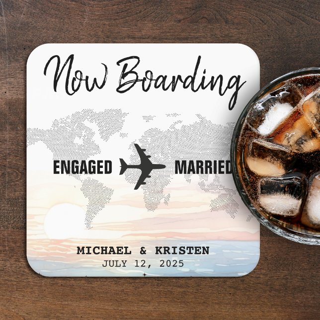Boardingpass Ocean Sunset Destinations Wedding Underlägg Papper Kvadrat (Boarding Pass Ocean Sunset Destination Wedding Square Paper Coaster
)