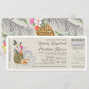 Boardingpass Persika ananas BRÖLLOP BILJETT Inbjudningar