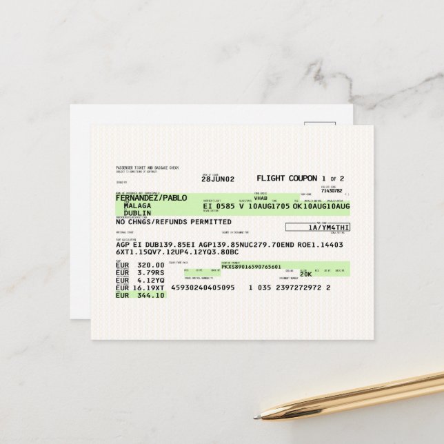 Boardingpass - Retro Vykort (Fram/Back In Situ)