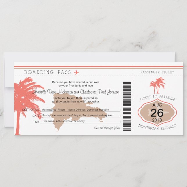 Boardingpass till Dominikanska republiken Bröllop Inbjudningar (Framsida)