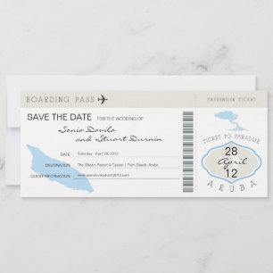 Boardingpass till inbjudan till Aruba Wedding