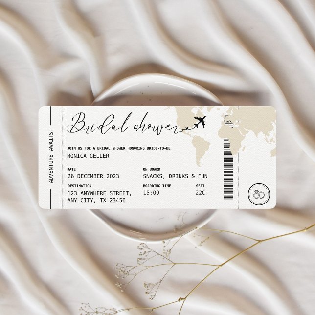 Boardingpass Travel ThLED Möhippa Beige Inbjudningar (Bridal Shower Boarding Pass Beige, Modern Invitation)