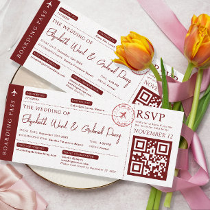 BoardPass Travel Burgundy Bröllop Inbjudningar
