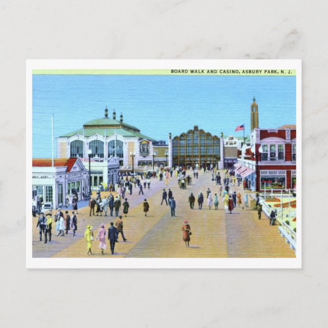 Boardpromenad & Casino, Asbury Park NJ Vintage Vykort (Framsida)