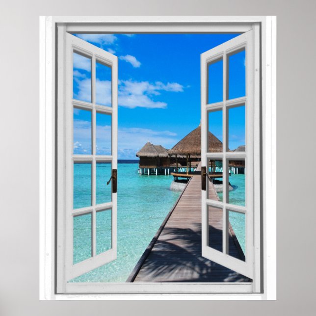 Boardpromenad Pier Ocean View Faux Window Poster (Framsidan)