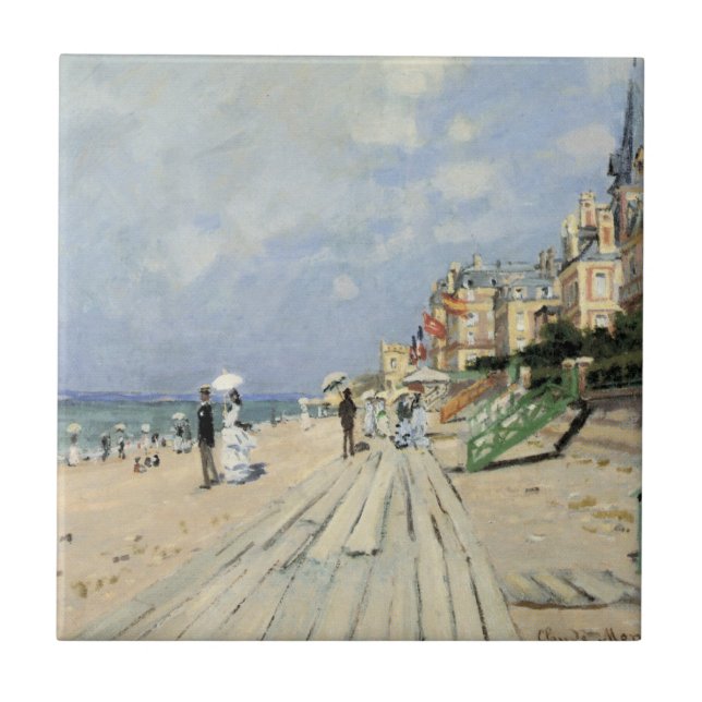 Boardpromenaden vid Trouville av Claude Monet Kakelplatta (Framsidan)