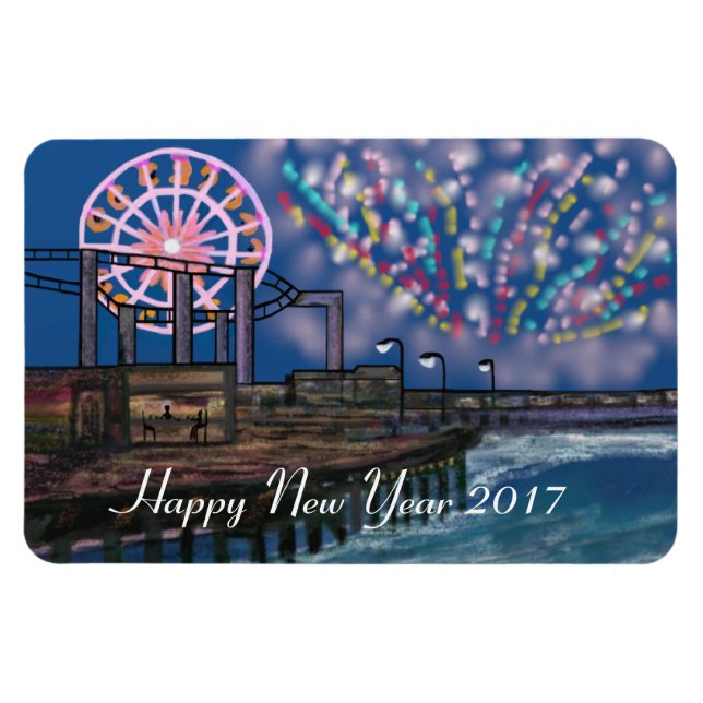 Boardwalk Fireworks New Year Magnet (Horisontell)