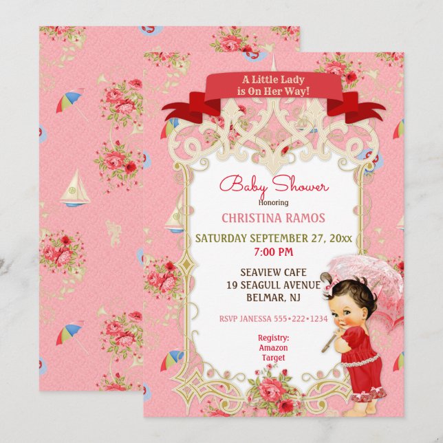 Boardwalk Victoriana Beach Sommar Baby Shower Inbjudningar (Fram/baksida)