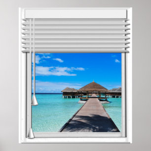Boardwalkpirhavet beskådar fejkar fönstret med poster