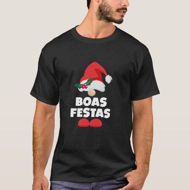 Boas Festas Portugal Portuguese Happy Christmas  T Shirt (Framsida)