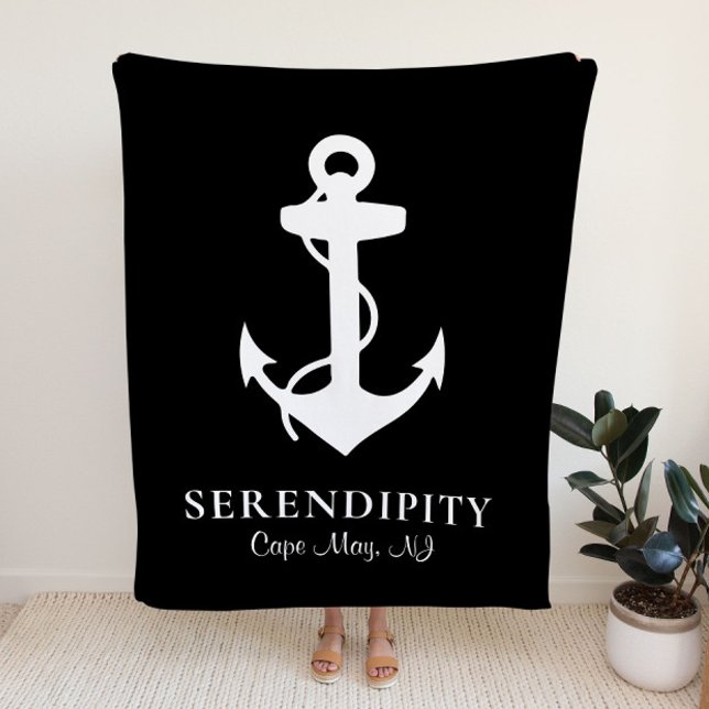 Boat Anchor Monogram Black Fleecefilt (Skapare uppladdad)