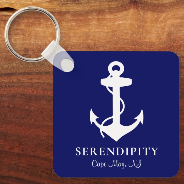Boat Anchor Personlig Navy Blue Nyckelring (Framsida)