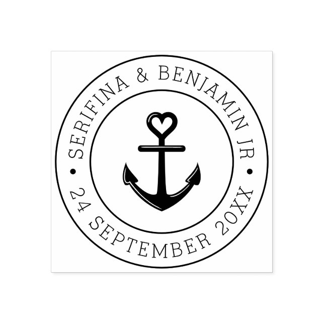 Boat Anchor Romantic Nautical Bröllop Round Stämpel (Tryck)