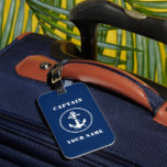 Boat Anchor & Rope | Ditt namn/rank marin blå Bagagebricka<br><div class="desc">Nautical Boat Anchor & Rope med ditt namn eller kapten Namn & Anpassningsbar Rank på en Personlig Navy Blue Luggage Tag.</div>