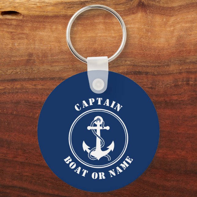 Boat Anchor Rope kapten Namn Photo Back Navy Nyckelring (Framsida)