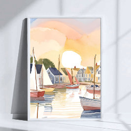 Boat Bay | Coastal Ocean Watercolor Painting Poster