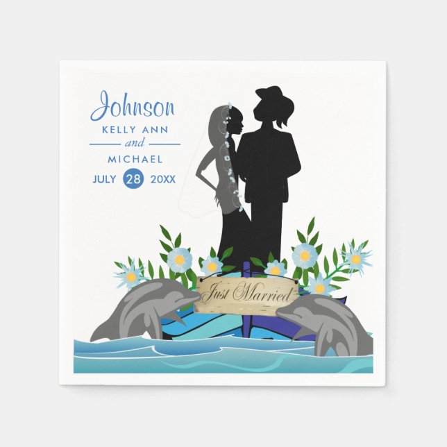 Boat Dolphin Bröllop Pappersservett (Framsidan)