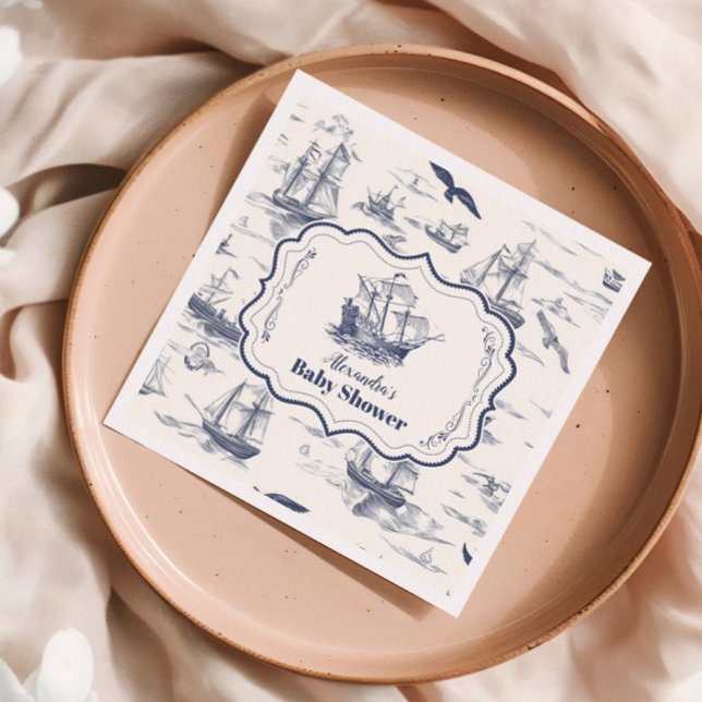 Boat Elegant Toile Nautical Baby Shower Pappersservett (Skapare uppladdad)